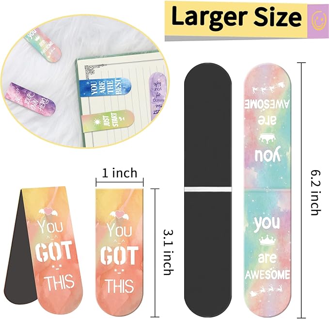 Kaluofan Magnetic Bookmarks - 15PCS Larger Size Inspirational Bookmarks for Women, Kids & Students - Double Sided Magnet Page Clips for Teachers Reading Supplies
