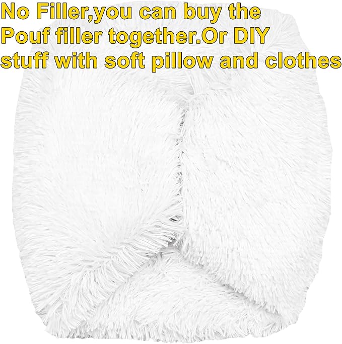 Asuprui Ottoman Pouf Unstuffed Ottoman Foot Rest 20x12 Inches Floor Pouf Round Floor Bean Bag Chair No Filler Foot Rest with Storage for Living Room Bedroom Office White Cover ONLY