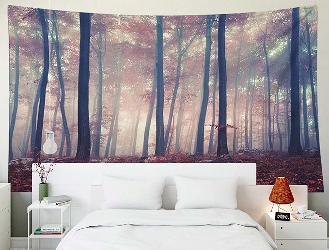 EMMTEEY Halloween Tapestry - Mystic Autumn Red Beech Forest for Bedroom Aesthetic 60X50 - Present for Friends Families