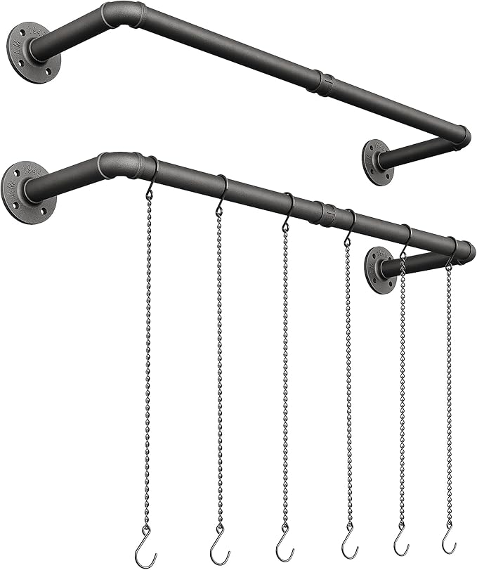 Plant Hanger Indoor, 2 Pack Hanging Planters Rod for Indoor Plants with 6 Hanging Chains, Wall Plant Hanging Rod for Window Ceiling, 38.2 Inch, Metal/Black, Pots Not Included