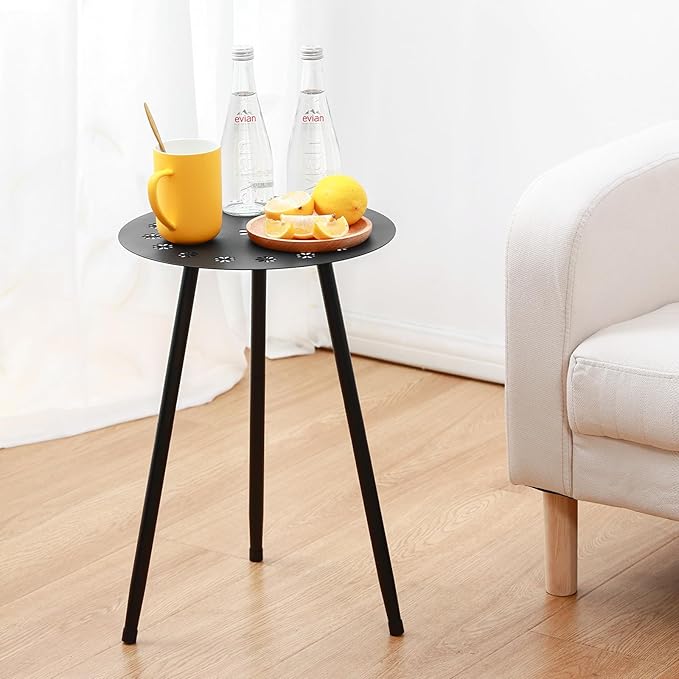 Outdoor Side Table Set of 2 Patio Side Tables for Outside Black End Tables Small Outdoor Table Round Patio End Table Modern Metal Side Table Outside, Patio, Indoor, Bedroom, Living Room, Small Spaces