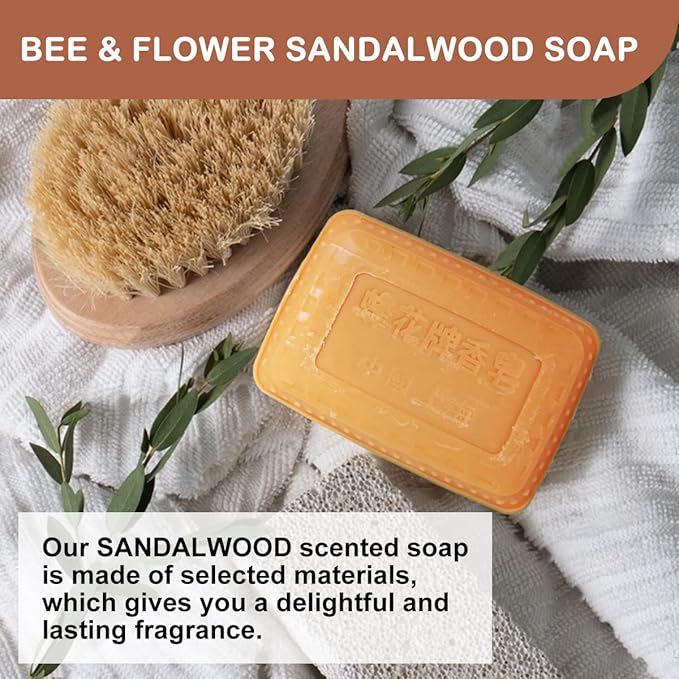 Bee & Flower Soap Bar Sandalwood Soap Moisturizing Bath Soap Bars Nourishes Your Skin 4.4 oz(Pack of 4)