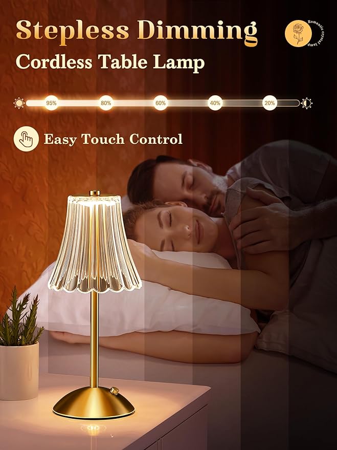 Vintage Lamp,2000mAh Rechargeable Lamps Cordless Lamp,3 Colors+10 Brightness Small Battery Operated Lamps for Bedroom