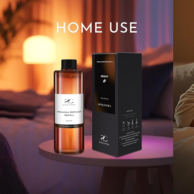 Diffuser Oil Luxury Essential Oils for Diffuser Refill & Air Freshener,Long-Lasting Natural Home Fragrance and Hotel Scent for Diffusers - 8.45 Fl.oz(250ml), Ebony