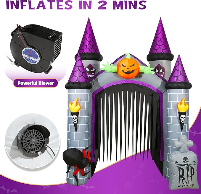 Outdoor Inflatable Halloween Decorations, Lighted 12 Ft Tall Huge Haunted House Archway, Halloween Inflatables with Built-in LED Lights for Patio, Yard or Walkway