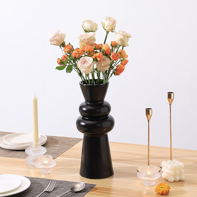 Black Floor Vase, Black Ceramic Vase for Home Decor, Modern Farmhouse Vases, Boho Tall Floor Vases for Living Room, Dining Table, Office, Shelf Decor, 13 Inches