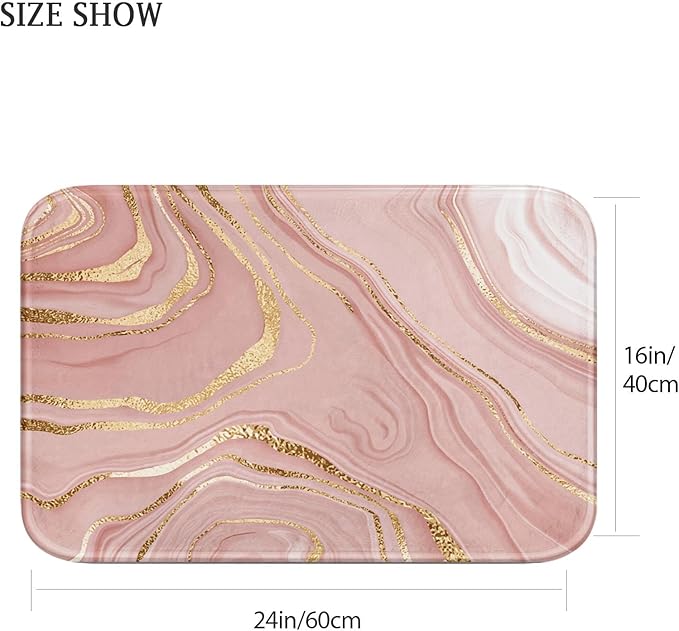 Britimes Marble Pink Bath Mat for Bathroom, Washable Cover Floor Rug Carpets Floor Mat Bathroom Decorations 16x24 Inches for Kitchen Indoor