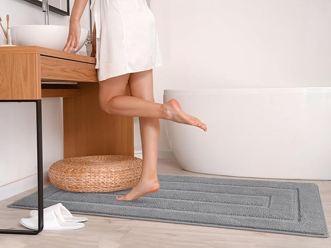 HOMORE Grey Bathroom Rug 24x60 Inch Soft Absorbent Bathroom Runner Rug, Washable Bath Runners Rugs Non Slip Long Rugs for Shower Tub