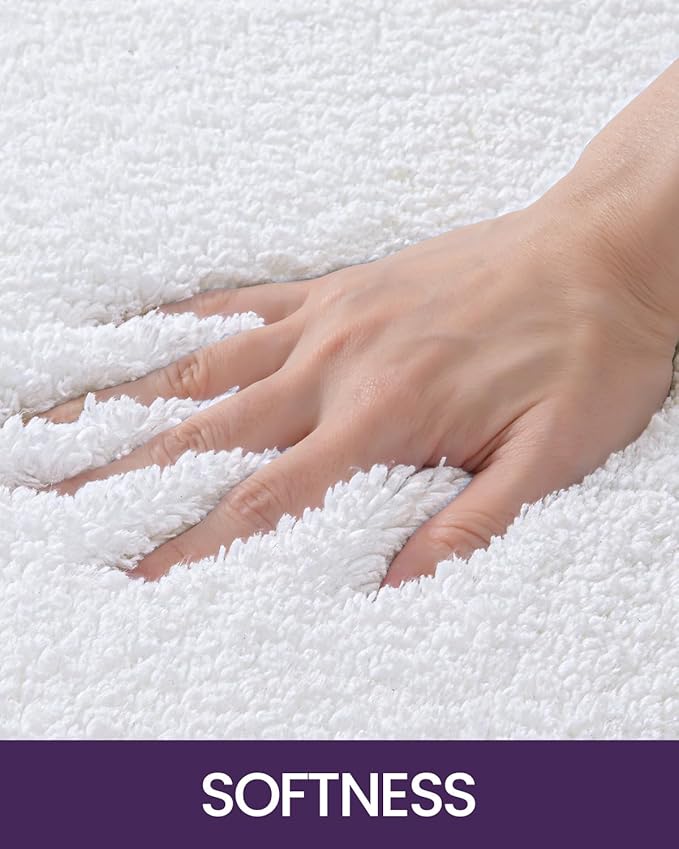 DEXI Bathroom Rug Mat, 36x24, Non Slip Washable Absorbent Microfiber Mats, Thick Soft Floor Shower Rugs for Bath Accessories Decor, White