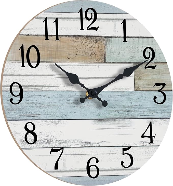 Wall Clock Battery Operated 10 Inch Silent Non Ticking Coastal Design Country Rustic Retro Decorative for Bathroom Kitchen Living Room Bedroom