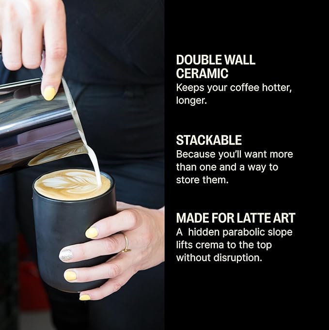 Fellow Monty Milk Art Cups - Double Wall Ceramic Latte Mug, Matte White with Copper Base, 11 oz Cup, 1 Count (Pack of 1)