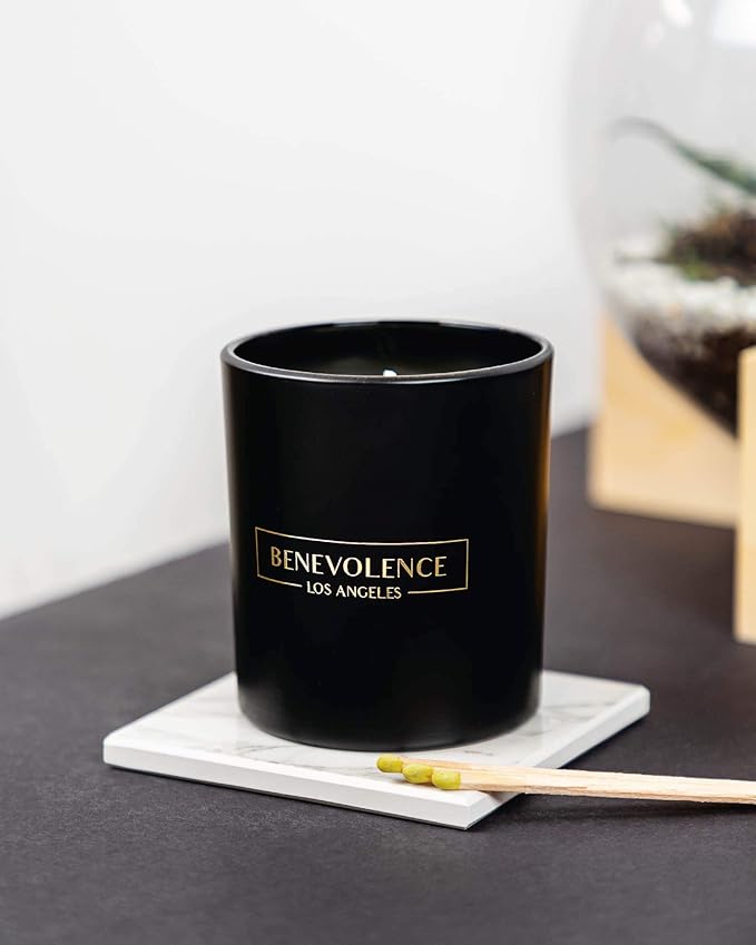 Benevolence LA Lavender & Lilac Scented Candle | Soy Candles, Black Candle for Home | Gifts for Women and Men | Home Fragrance | Aromatherapy | Bathroom Freshener | 8oz, 45 Hour Burn