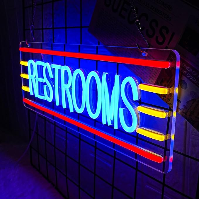 Restroom Neon Sign for Business Toilet Neon Light Bathroom LED Neon Sign Restrooms LED Neon Light for Home Bar Shop Hotel Shop Mall Supermarket Decoration