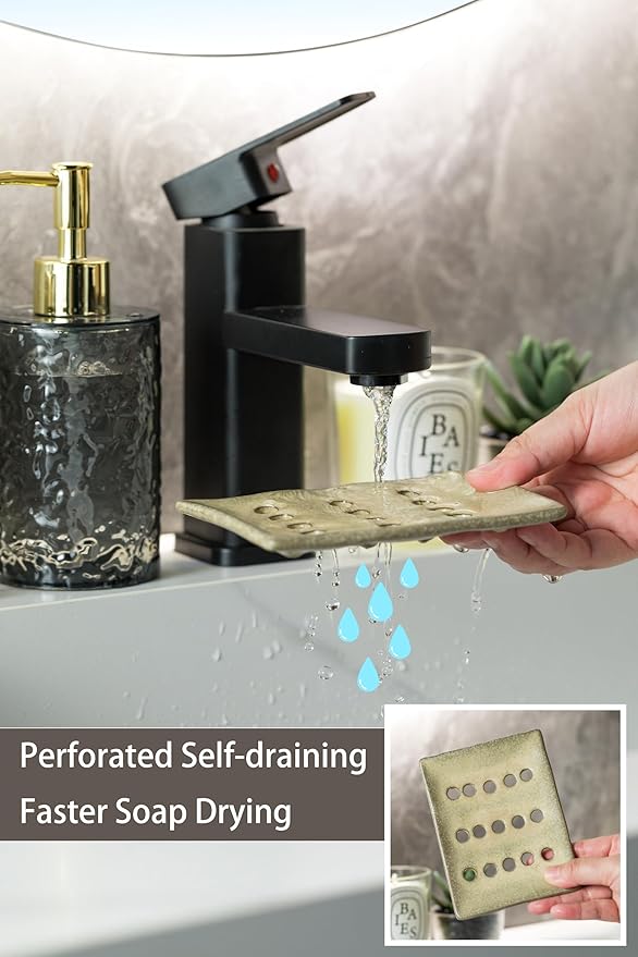 Soap Dish for Shower, Shower Soap Holder for Bathroom, Porcelain Japanese Soap Tray, Keep Dry, 5" x 3.8" Used in Kitchen, Bathroom and Bar Sink, Yellow