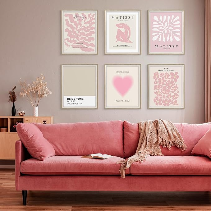 Habseligkeit Pink Matisse Wall Art Prints, Abstract Wall Art Exhibition Posters, Vintage Wall Art Prints, Retro Room Decor for Girl's Bedroom 8x10 inch, Framed