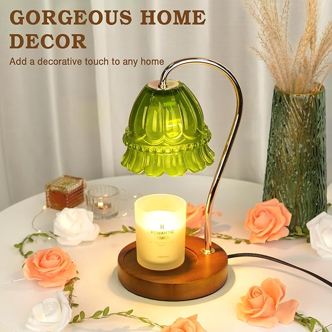 Dimmable Candle Warmer Lamp with Timer, Flower Candle Lamp Warmer for Jar Candle, Womens Gifts Ideas for Mothers Day, Gifts for Mom Unique, Green Home Decor for Bedroom Living Room Decor
