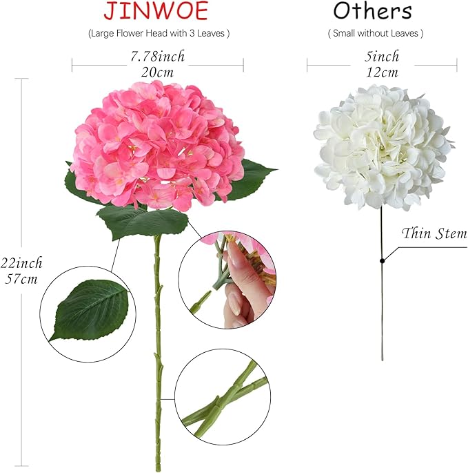 Hydrangea Artificial Flowers, 4Pcs 22" Large Lifelike Faux Flowers, Full Fake Artificial Hydrangeas with Stems for Bouquet Table Centerpieces Home (Fuchsia)