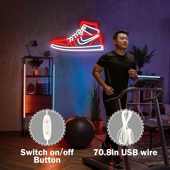 JianJung Sneaker Neon Signs for Wall Decor Dimmable Shoe LED Signs Neon Lights for Bedroom Man Cave Home Neon Wall Sign Shoe Light up Signs Decor