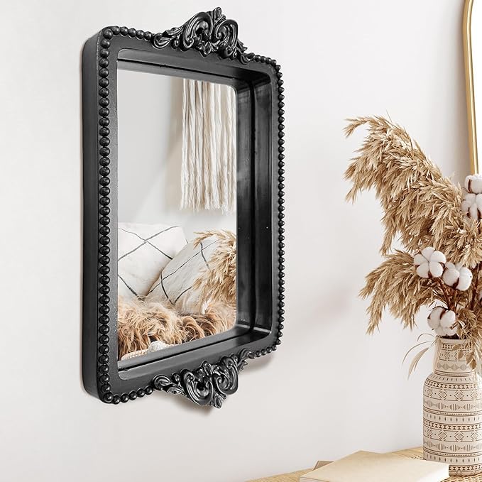 Vintage Black Tray with Mirror Glass Base | Card Holder for Guests During Occasions and Events or Decorative Home and Vanity Organizer