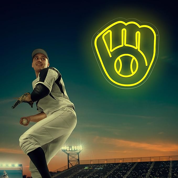 Baseball Neon Sign for Wall Decor Milwa Team Neon Light for Man Cave Brewer Led Sign for Bedroom Birthday Gifts for Baseball Fans 5V USB Powered Size13.5 * 12.6IN(ZYLD265)
