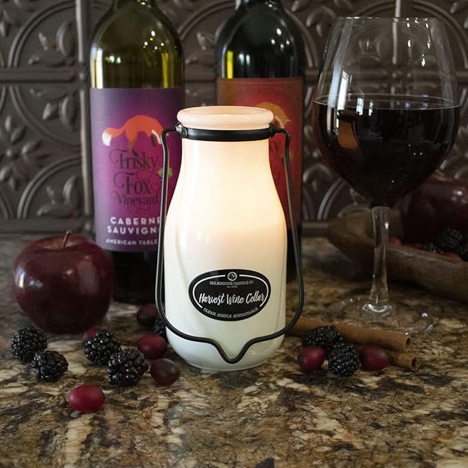 Milkhouse Candle Company, Creamery Glow Collection Scented Soy Candle: Milkbottle Candle, Harvest Wine Cellar, 14 oz