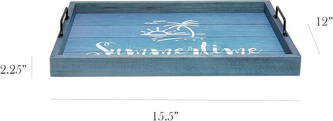 Elegant Designs Decorative Wood Serving Tray w/Handles, 15.50'' x 12'', Summertime, Blue (HG2000-BST)