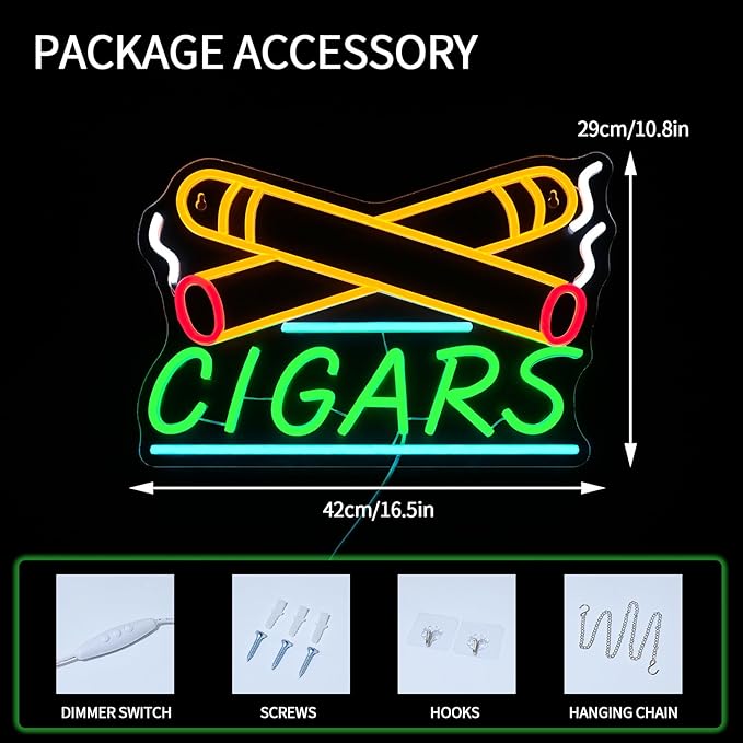 Cigar Neon Sign for Wall Decor Dimmable Cigarette Led Lights Signs Smoke Shops Neon Light for Cigar Lounge Pub Home Bar Party Decoration USB Powered
