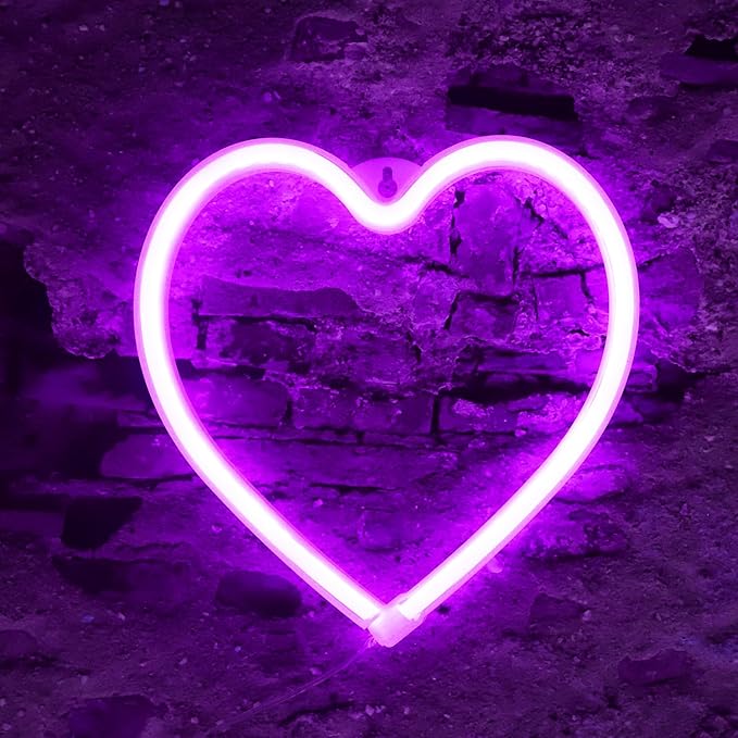 Purple Heart Neon Signs for Wall Deacor, LED Heart Lamp Battery Operated/USB Love Neon Lights for Bedroom, Mother's Day, Christmas, Valentine's Day Decorations-Purple