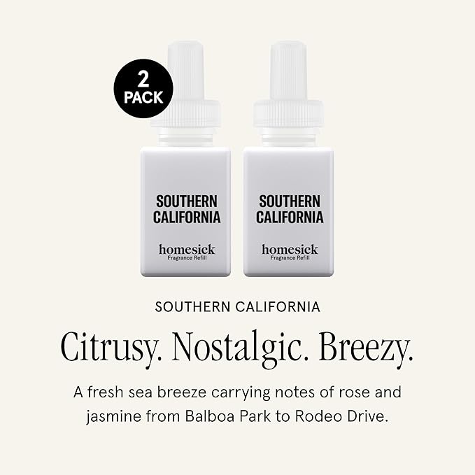 Pura & Homesick Home Scent Refill - Smart Clean Air Diffuser Fragrance - Up to 120-Hours of Luxury Fragrance per Refill - Household Essential - 2 Pack, Southern California