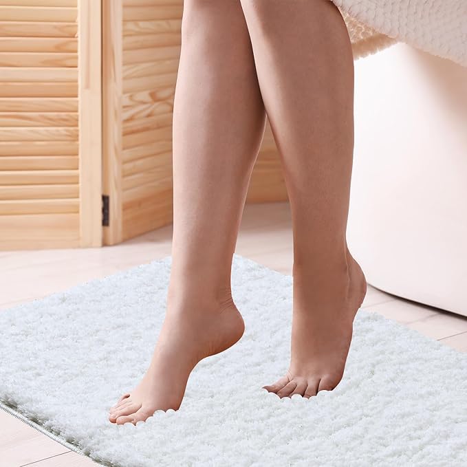 CozeCube White Bathroom Rug 24" x 16", Bath mats for Bathroom Non Slip, Ultra Soft Bath Rugs Washable, Plush Microfiber Area Rugs for Bedroom