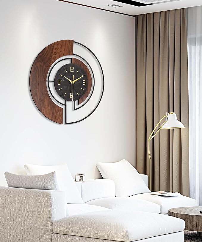 Modern Large Wall Clock - 24” Silent Battery Operated Decorative Clock with Wood and Metal Frame, Non-Ticking for Living Room, Office, Bedroom, or Entryway Wall Decor