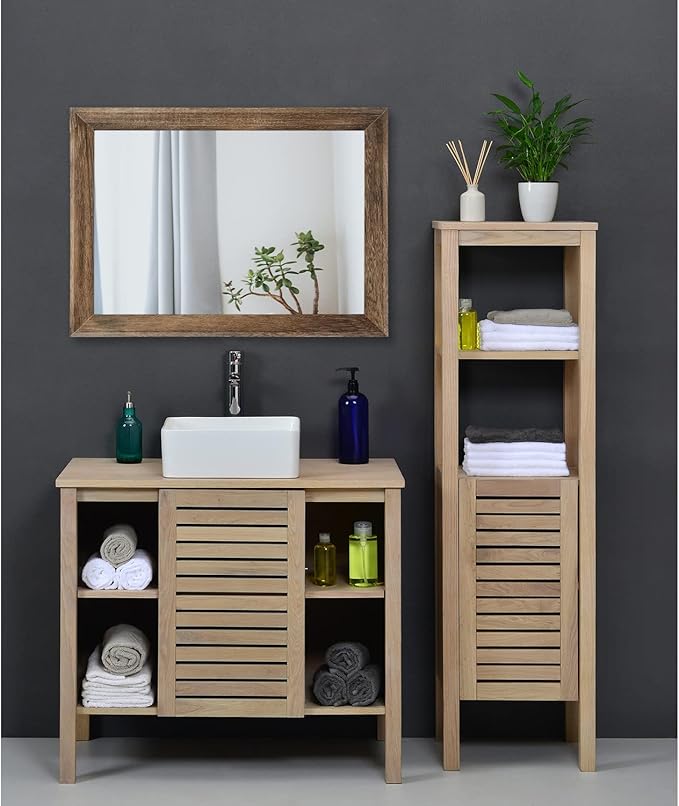 AAZZKANG Rustic Wood Mirror Rectangle Decorative Wall Mirrors with Frame Large 20"x16"for Bedroom Living Room Bathroom Entryway Hanging Brown