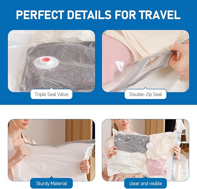 Vacuum Storage Bags for Travel, 10 Pack Vacuum Seal Bags for Clothing Travel, Compression Packing Kit with High Pressure Electric Pump, Space Saver for Clothes Luggage Traveling