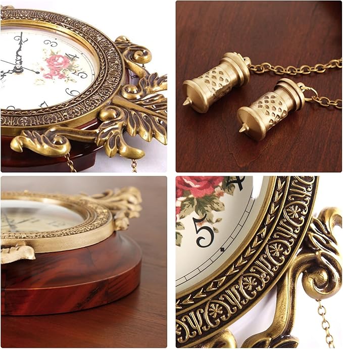 Aero Snail Wall Clock with Swinging Pendulum, Vintage Retro Style, Solid Wood Metal Art Workmanship, Imported Mechanism, Silent Non Ticking for Home Living Bedroom Kitchen, W205C