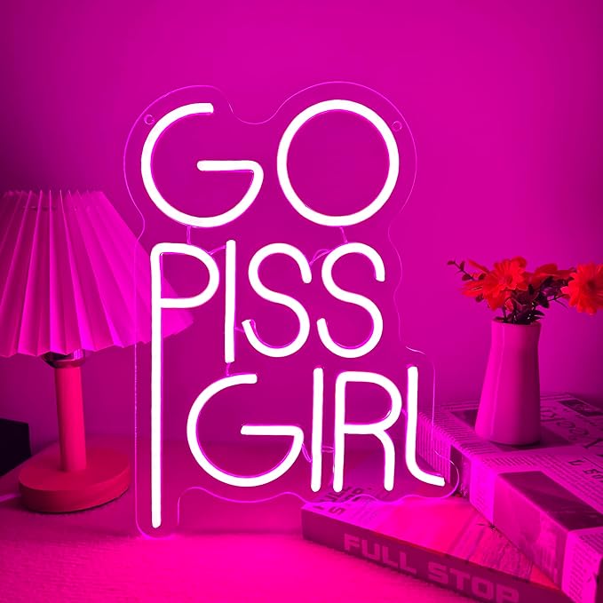 Go Piss Girl Neon Sign Pink Dimmable LED Trendy Neon Light Sign Wall Art Aesthetic Decor Pop Culture Art Funny Sign Bar Bedroom Dormitory Decor Birthday Gift(14.5 * 10.6in)