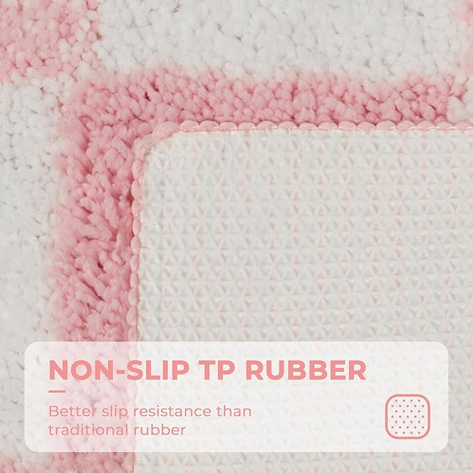 GRANNY SAYS Checkered Pink Bathroom Rugs,32" x 20",Fluffy Rug, Absorbent Microfiber Ultra Soft Bath Mat Washable, Non-Slip Bath Mats for Bathroom, Cute Floor Mat for Tub, Shower, Bedroom
