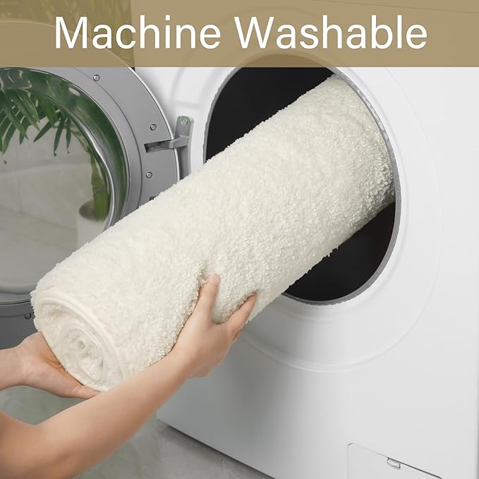 LOCHAS Bathroom Rug Runner 24x60 Inch, Soft Thick Absorbent Microfiber Bath Rugs for Bathroom, Machine Washable, Shaggy Plush Non Slip Bath Mat for Tub, Shower Floor, Quick Dry Mats, Cream White