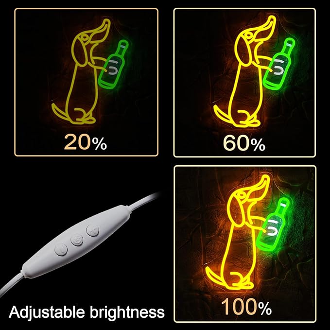 NOSUN Dog Beer Neon Sign for Wall Decor - Animal Bar Light, Yellow Neon Light, Perfect for Cave, Home Bar, or Birthday Party