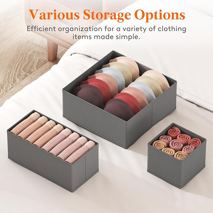 Lifewit 24 Pack Drawer Organizer, Dresser Underwear Drawer Organizer Bins, Foldable Fabric Closet Organizers, Storage Drawer Dividers, Dorm Room Essentials for Clothing, Socks, Towels, Ties Gray