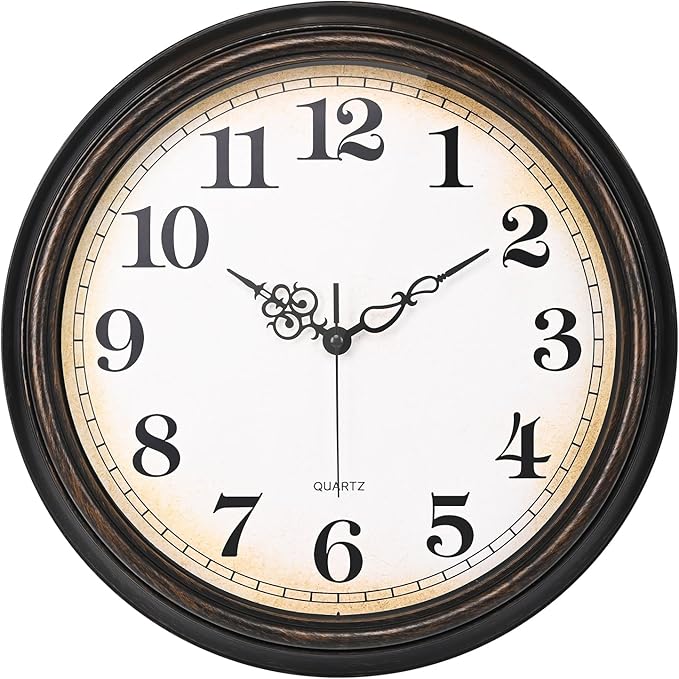Large Wall Clock 16 Inch Silent Non-Ticking Vintage Wall Clocks Battery Operated for Living Room Kitchen Bedroom (Bronze)
