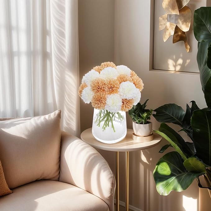 Kimura's Cabin20 Fake Chrysanthemum Flower Artificial SilkFlowers Ball Flowers for Spring Wedding Arrangements Home Decor Indoor Floral Arrangement Table Centerpiece (White Champagne)