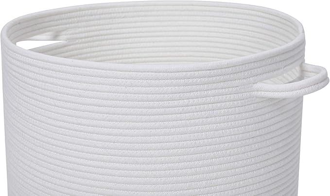 16" x 16" x 13" Medium Storage Basket with Lid, Cotton Rope Storage Baskets, Laundry Hamper, Cloth Bin, for Clothes Blankets Pillows Storage in Living Room, Full White with Cover