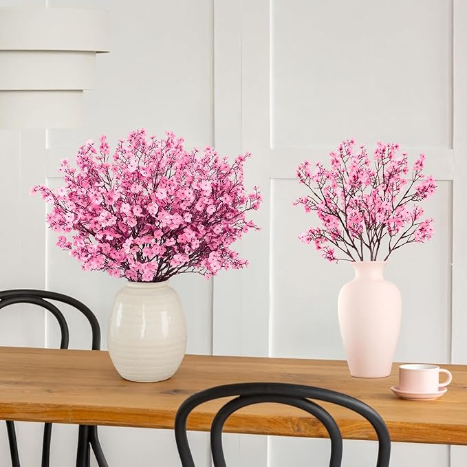 8Pcs Babys Breath Artificial Flowers Silk,Real Touch Pink Bouquets Fake Flowers for Vase Home Office Wedding Indoor Outdoor Centerpiece Table Decorations