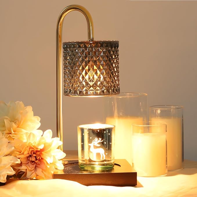 Candle Warmer Lamp, Candle Lamp Wax Warmer Heating Lamp, Timer & Dimmer 7-Levels, Fits Cup Jar Candles, Candle Top Melting, Crystal Candle Heater Lamp for Scented Wax, Elegant Home Decor, Black Glass
