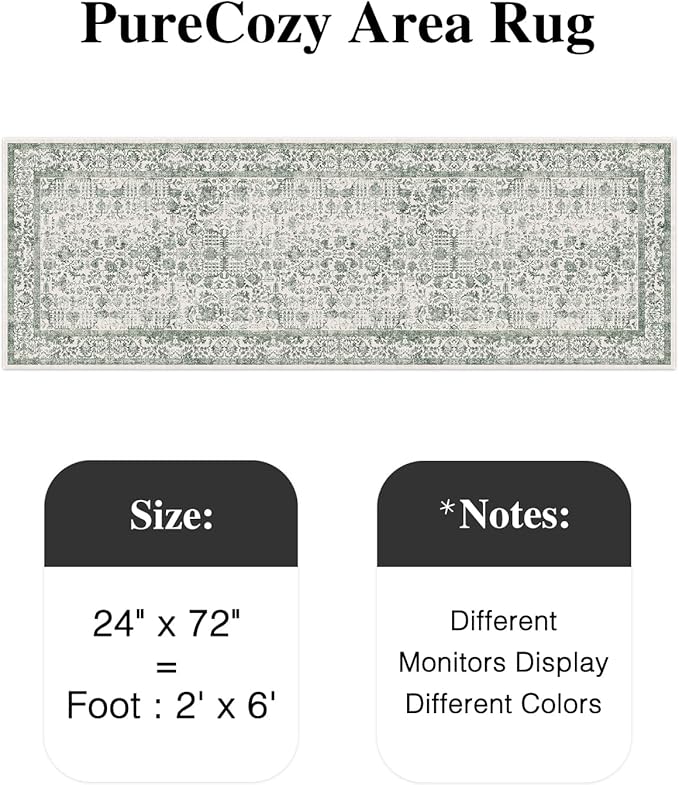 Dark Green Runner Rug 2x6 Hallway Machine Washable Kitchen Vintage Distressed Non Slip Long Carpet Indoor Retro Floral Bedroom Accent Throw Rug for Bathroom Office Laundry Dining Room