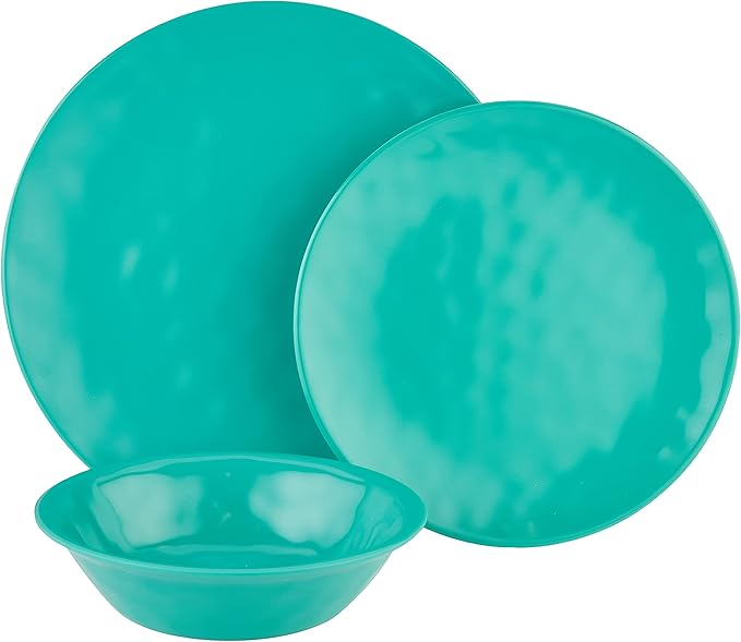 Certified International 89210RM Melamine 12 pc Dinnerware Set Service for 4 Teal