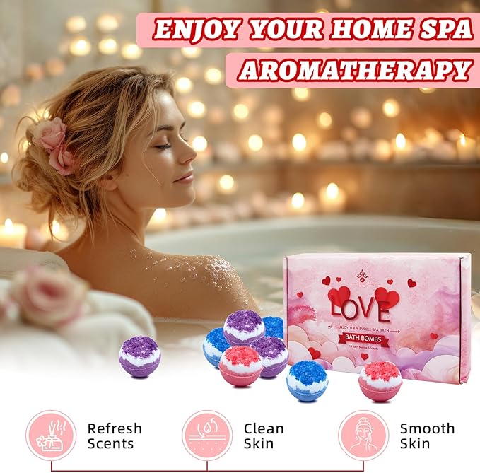 Birthday Gifts for Child 4-12 Years Old, 15-Pack Bath Bombs Gift, Handmade Natural Bathbombs with Dead Sea Salt Essential Oils, Spa Relaxation Birthday Gifts