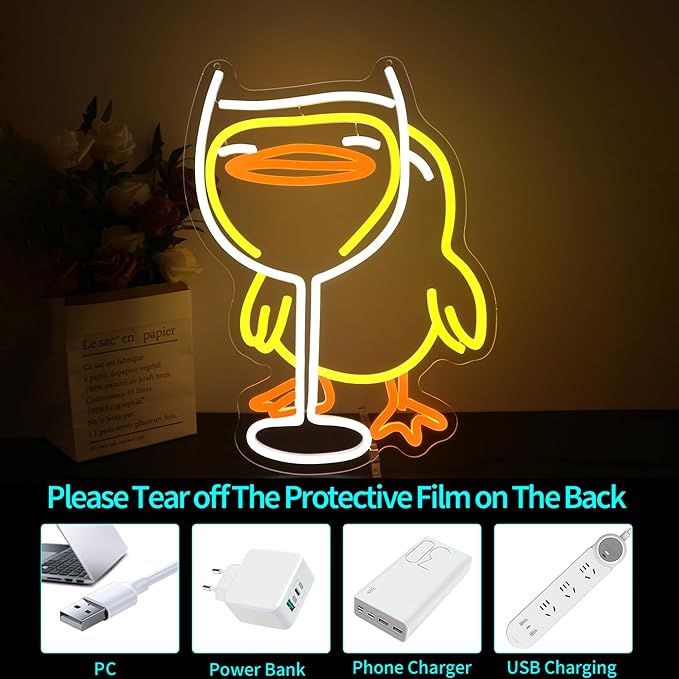 Neon Sign, HSJNJKFU Duck Neon Signs for Wall Decor LED Neon Light for Room Party Decor Beer Bar Signs for Man Cave - LED Neon USB Powered