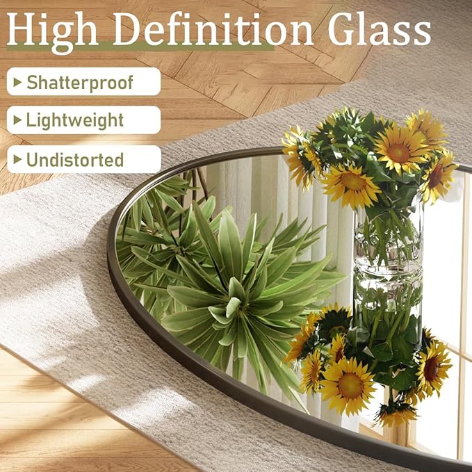 Black Oval Bathroom Mirror, 24 x 32 inch Modern Oval Wall Mounted Vanity Mirror with Tempered Glass Hanging Horizontally or Vertically, Black
