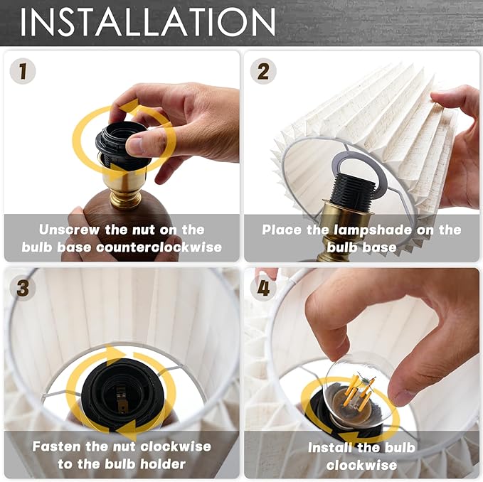 Small Pleated Table Lamp Set of 2 for Bedroom, Mini Bedside Lamps for Nightstand with Round Fabric Linen Shade, Dimmable Desk Lamp, Cute Table Lamps for Small Spaces for Living Room, Kids Room